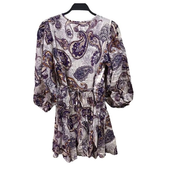 Band Of The Free Size S Lyonnette Paisley Cream Purple Boho Mini Dress NWT - Picture 2 of 8